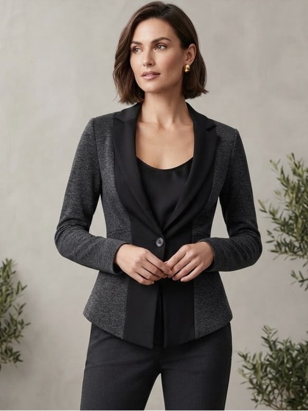 Anthropologie Elevenses Wool Blend Tuxedo Blazer Single Button Gray Size 2, EUC